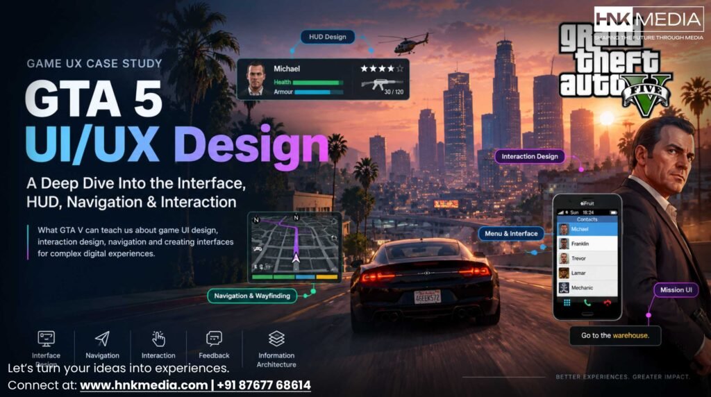 GTA 5 UI/UX design case study covering HUD, navigation and interaction design